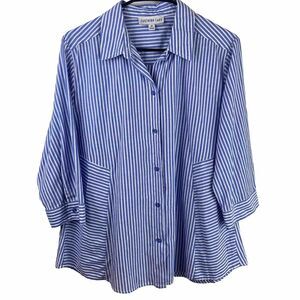 Southern Lady Women's Button Front Shirt 3/4 Sleeve  Blue Stripe Size Medium